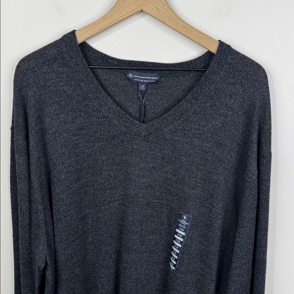 Hart Schaffner Marx 2XB Big Gray V-Neck Sweater 100% Extra Fine Merino Wool NWT